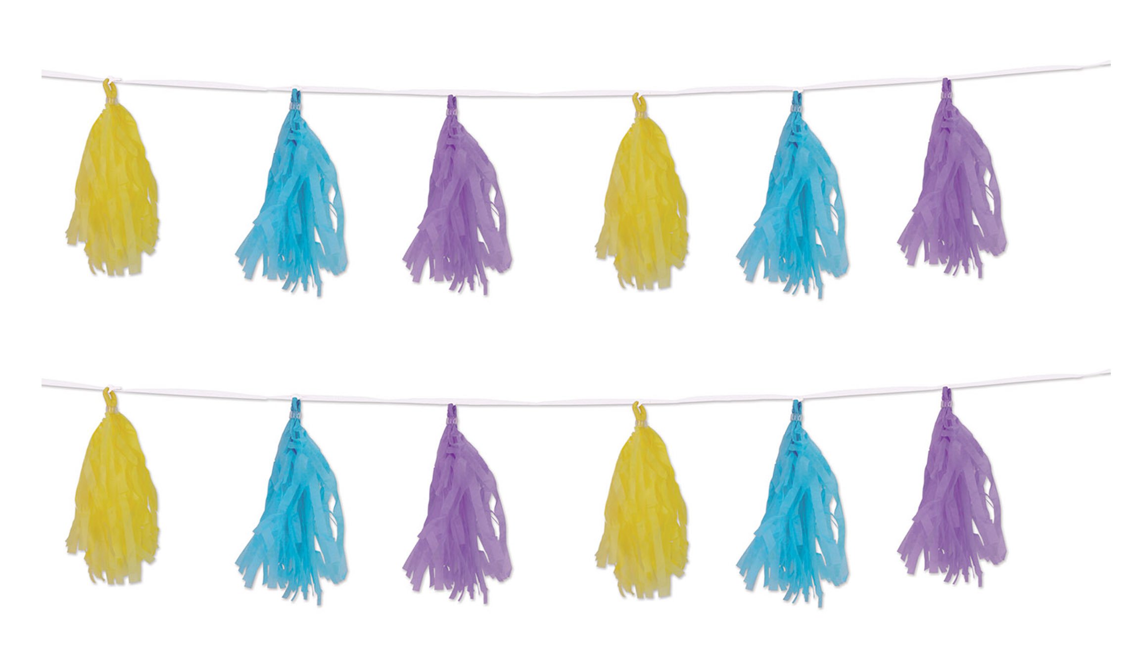 Beistle 59991-PSTL - Guirnalda de Fiesta con borlas de Tejido, Papel, Amarillo/Azul Claro/Lavanda