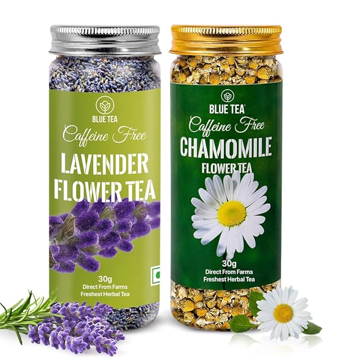 BLUE TEA - Chamomile Flower Tea - 30g & Lavender Flower Tea- 30g - Combo Pack | Caffeine Free Herbal Tea | 60g - 60 Cups