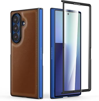 Cresee Case for Samsung Galaxy Z Fold 7 2025 with Built-in Cover Screen Protector, PU Vegan Leather Back & Hard Polycarbonate Bumper Phone Case for Galaxy Z Fold7 - Brown