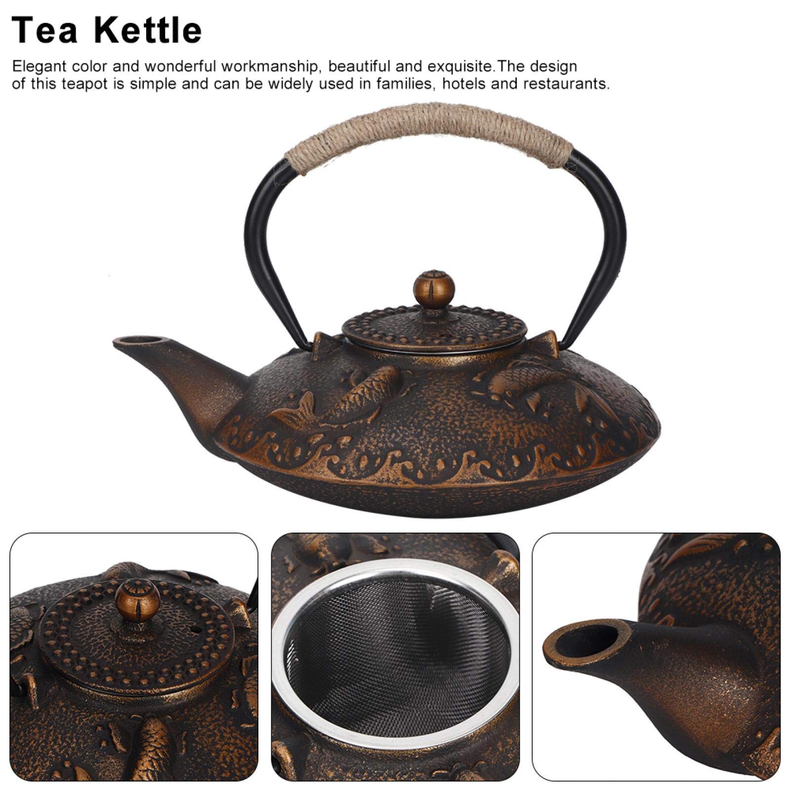 Tetera De Hierro Fundido, Tetera De Hierro Fundido De Peces Koi De Estilo Japonés Con Infusores Para Té Suelto Tetera De Metal Con Tapa 900 Ml
