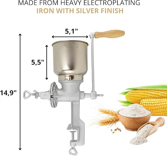 Handheld Iron Grain Mill - Manual Mill Food Grinder Hand Crack Corn Grinder Crank Grains Oats Corn Wheat Coffee Nuts Malt Mill Hand Operated Corn Grinder with High Hopper