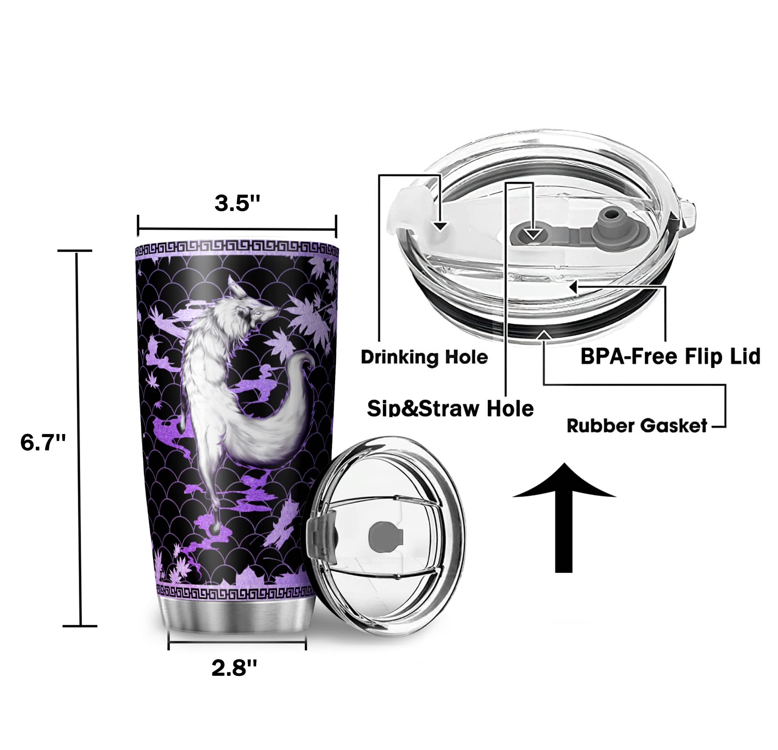 Ynbuyouzhong Japanese Kitsune 20oz Tumbler with Lid Traditional