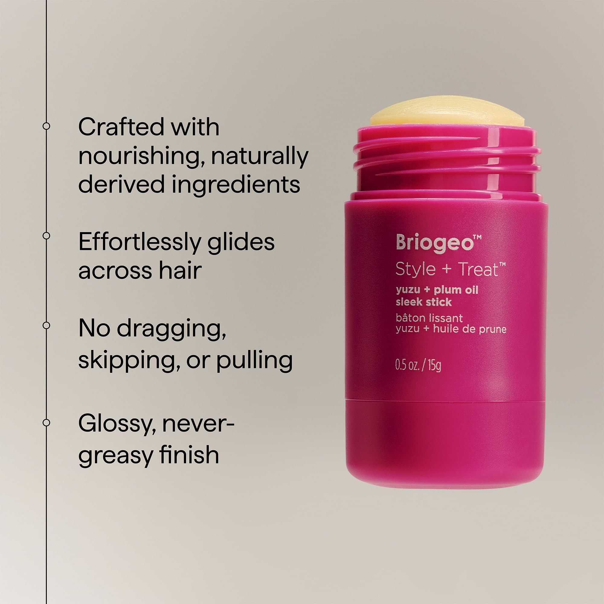 Briogeo Style + Treat Yuzu + Plum Oil Bâton élégant de coiffure, cire végétalienne, non gras, 15 g