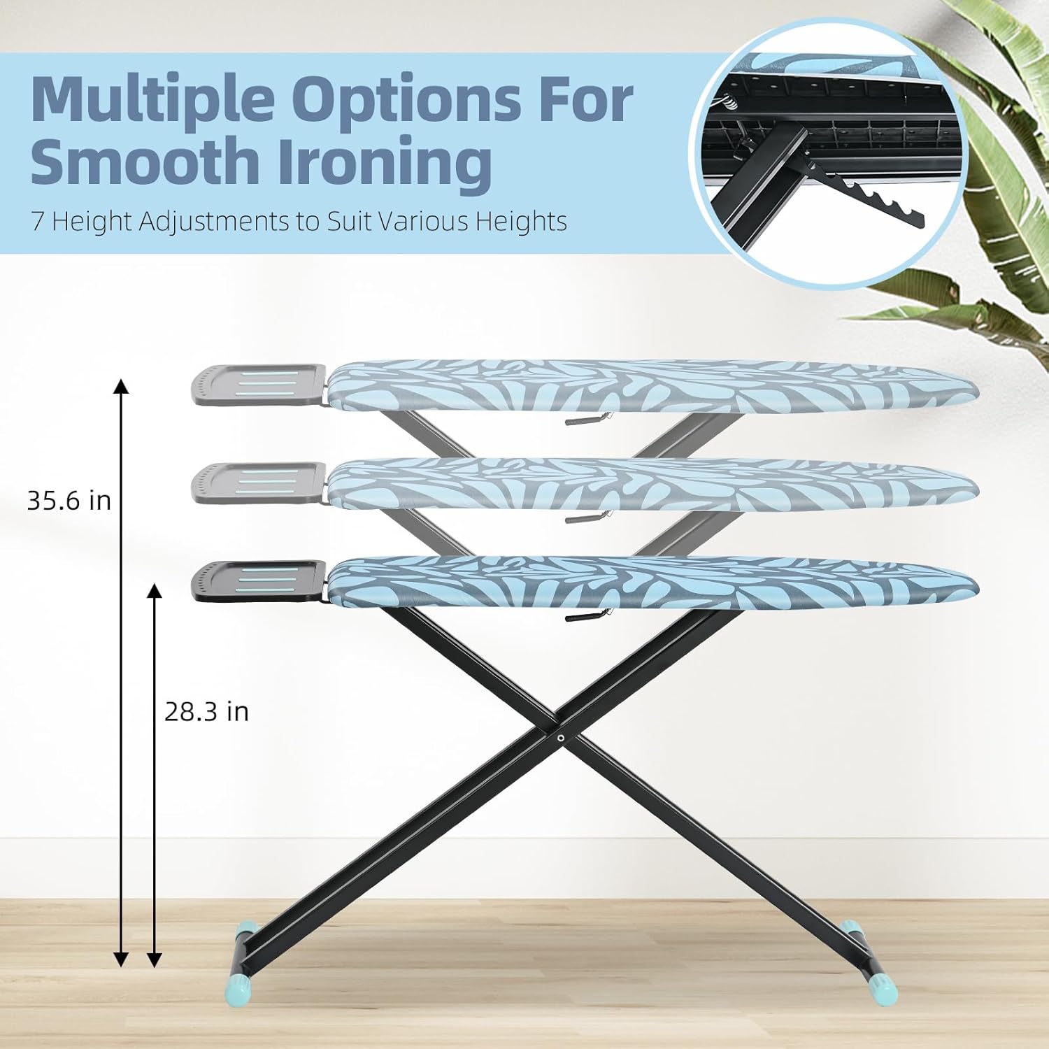 APEXCHASER Ironing Board, Full Size Iron Board, No Assembly, Height Adjustable 28-36 Inches, Reinforced Anti-Skid Legs with Iron Rest, Heat-Resistant Cover, for Home, Laundry, Dorm,13" x 53", Blue