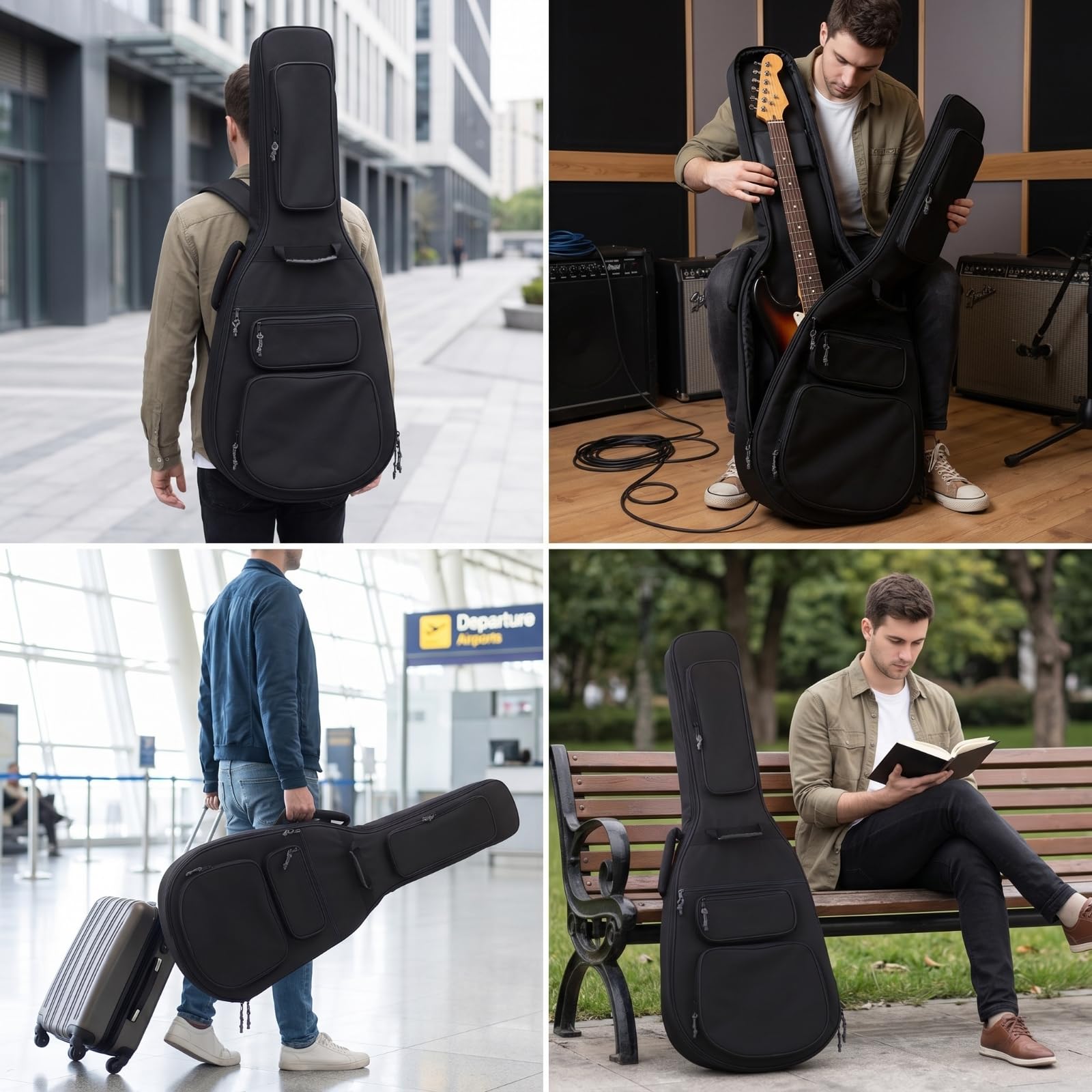 Perfeclan Funda para Guitarra Estuche Mochila Bolsa con Diseño Tipo Mochila y Asa para Llevar en Mano Refuerzo Metálico y Acolchado Ligero Adecuada para IR de