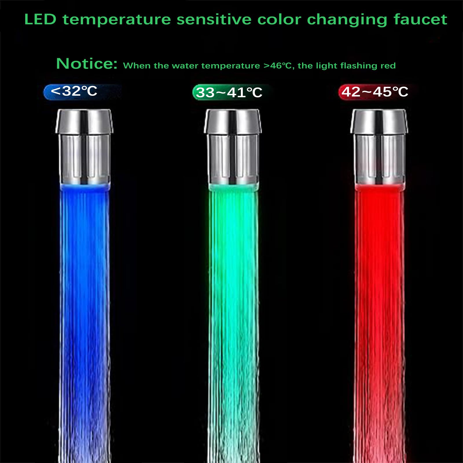 3-Color LED Water Faucet - Temperature Sensitive Gradient Light Color Changing Faucet Tap for Kitchen Bathroom — view 3