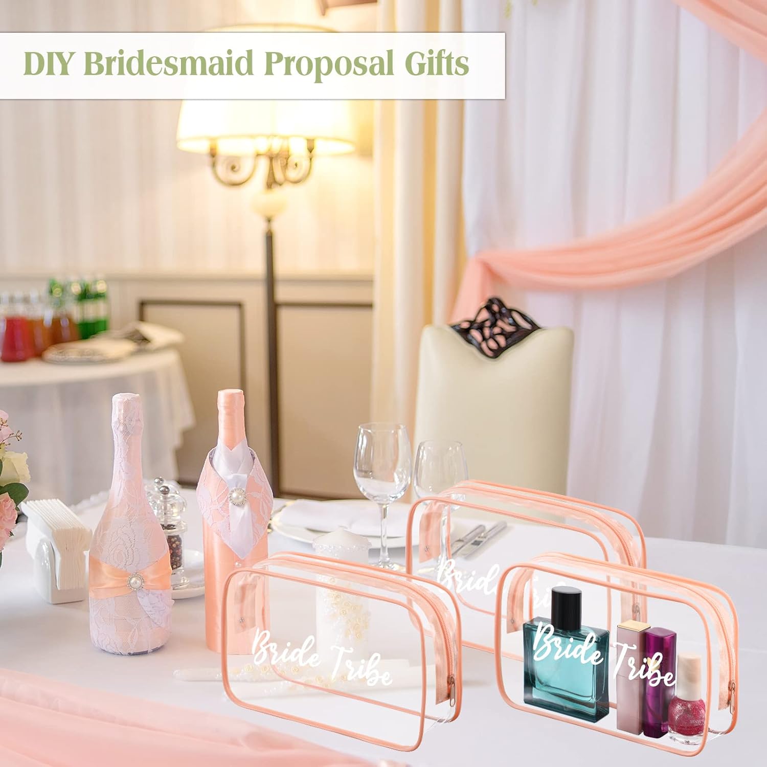 Amylove 10 Pcs Bridesmaid Makeup Bag for Bridal Party Gifts Clear Makeup Bags Toiletry Bridesmaid Proposal Gift Cosmetic travel Cosmetic Bag for Wedding Bachelorette Party Favor(Pink) - Image 6