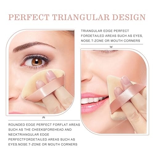 Miniatura 3 de 12 piezas de soplo de polvo triangular para polvo facial, esponja de maquillaje de terciopelo suave para polvo suelto, polvo mineral, esponja de