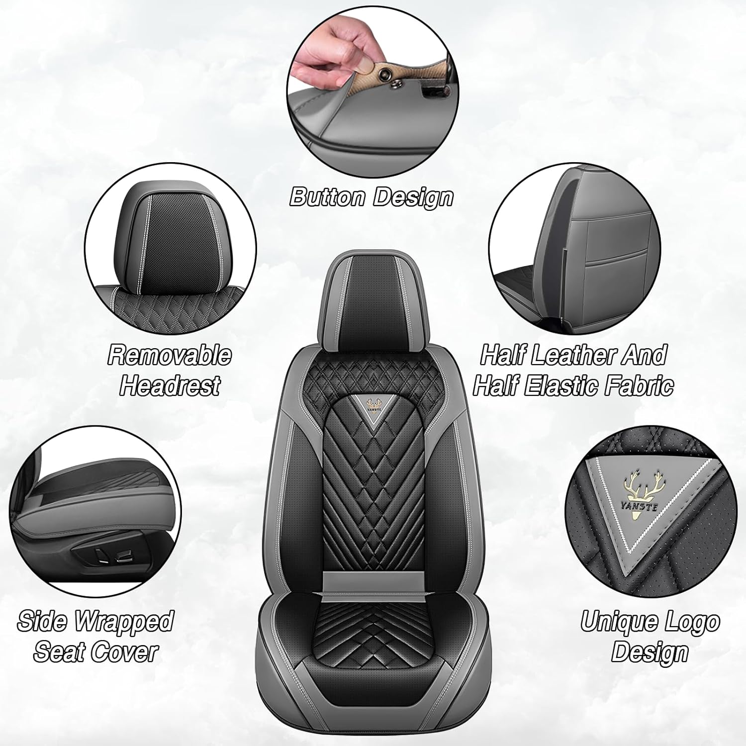 Car Seat Covers for Chevrolet Equinox 2005-2026, Premium Nappa Leather Waterproof & Anti-Slip, Full Coverage Customized fit Chevrolet Equinox Seat Covers Front Set (2 Seats Standard,Gray-Black)