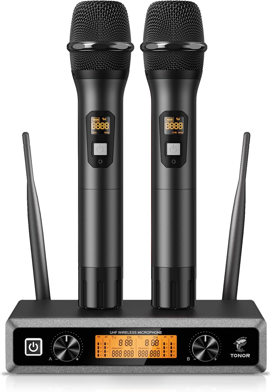 TONOR Dual Wireless Microphone Professional Handheld UHF Wireless Microphone System Set KTV Home for Karaoke, DJ, Party, 60 Meters, TW820, Black