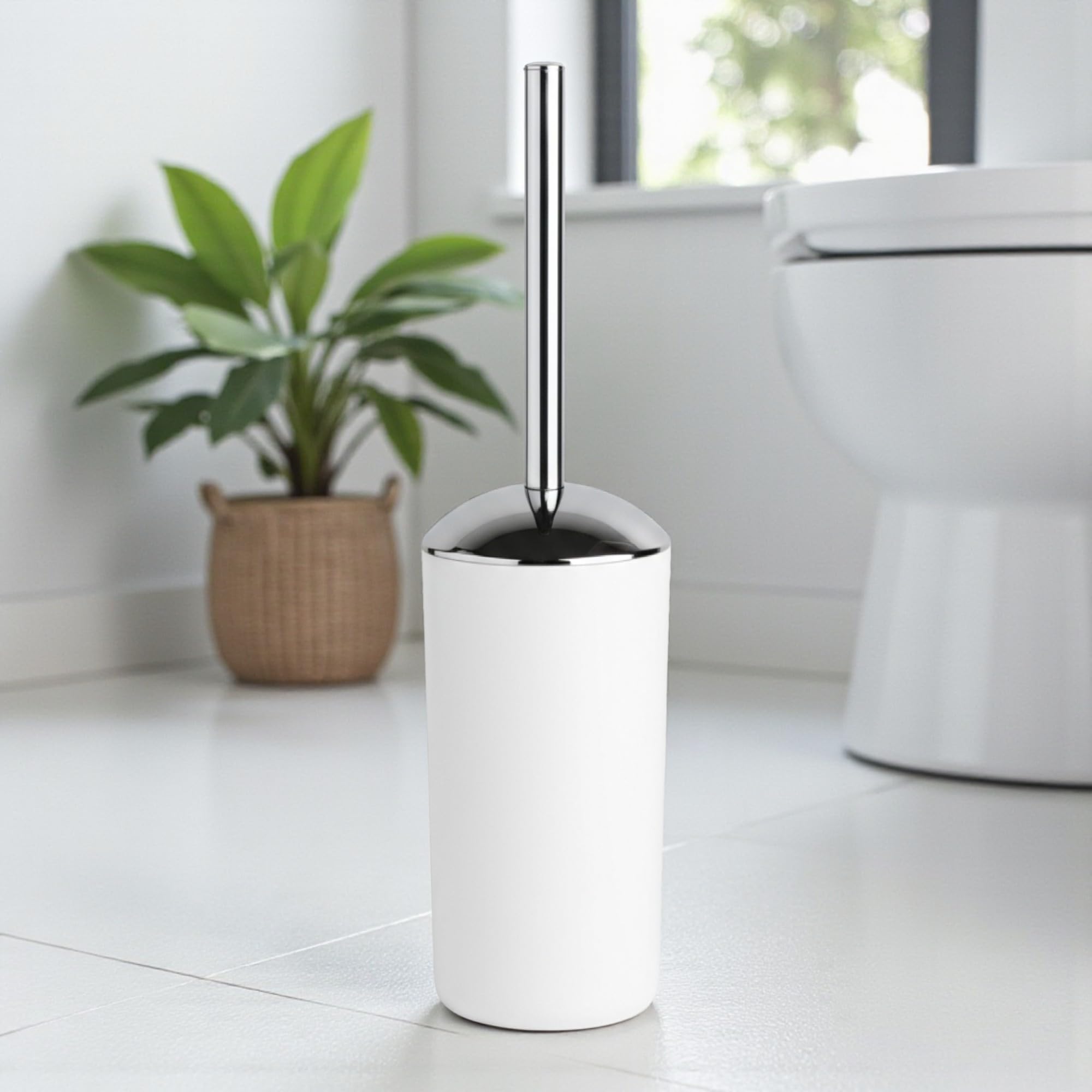 GMMH – Set di 6 accessori da bagno, con dispenser per sapone, porta saponetta e scopino per WC (modello 3, bianco)
