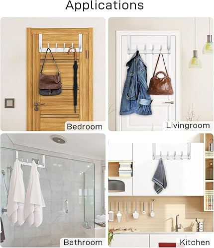 Miniatura 7 de Ganchos para colgar sobre la puerta, perchero para baño con 12 ganchos para colgar ropa, abrigos, toallas, se adapta a puertas de 1 34 pulgadas de
