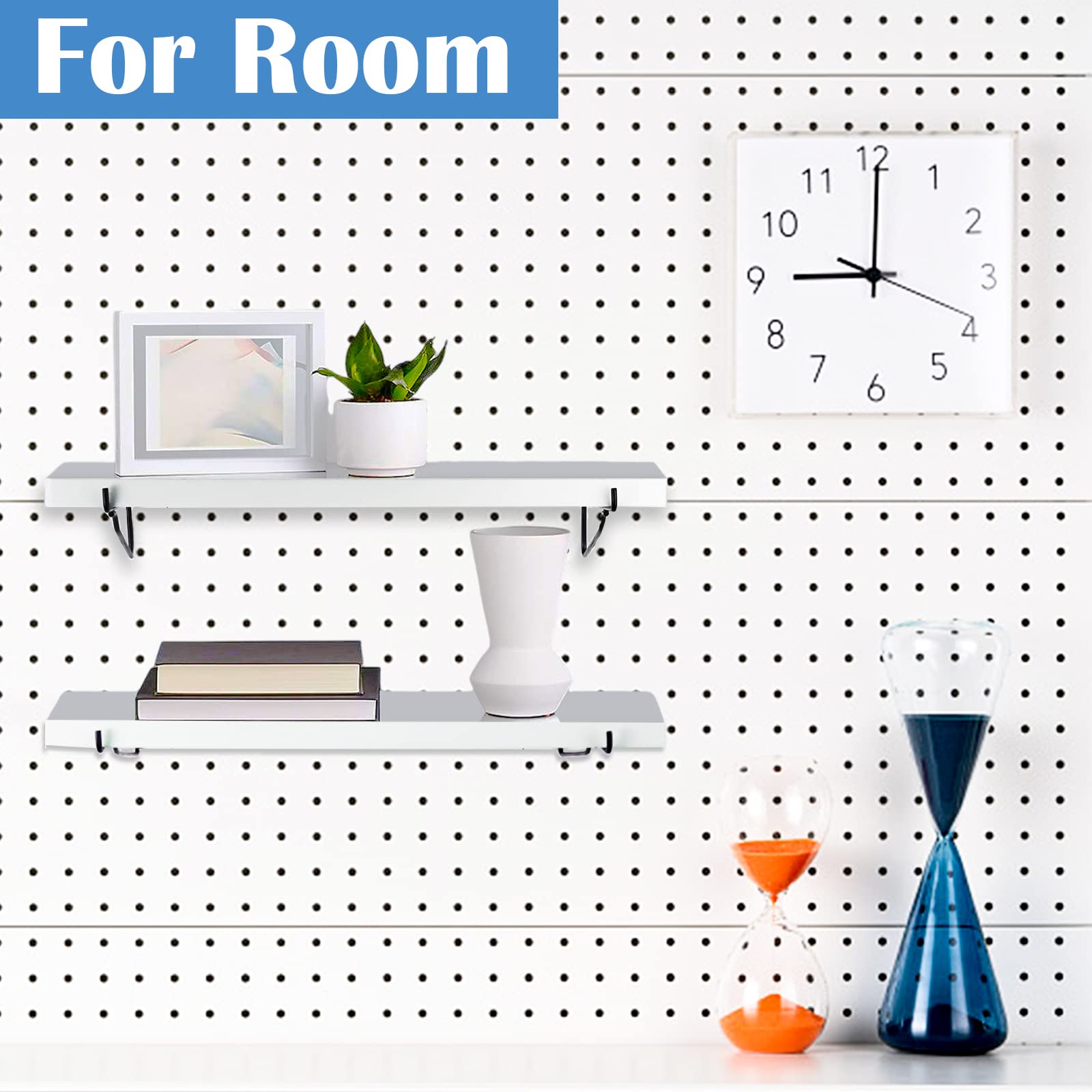 Pegboard Shelf Set 3 White Wooden Pegboard Shelves and 6 Metal
