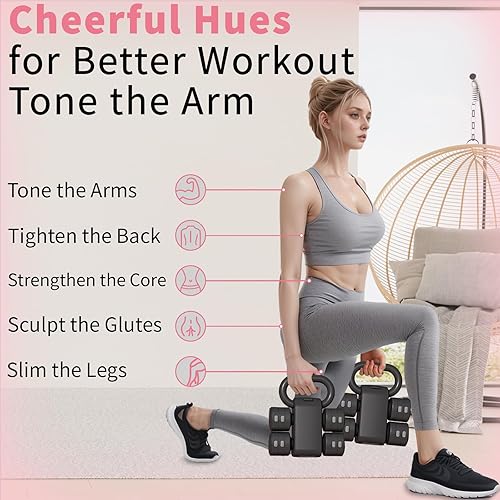 Miniatura 6 de Juego de pesas rusas ajustables, juegos de pesas rusas 4 en 1 (5.5 libras, 7.7 libras, 9.9 libras, 12.1 libras) para mujeres, juego de 2 mancuernas