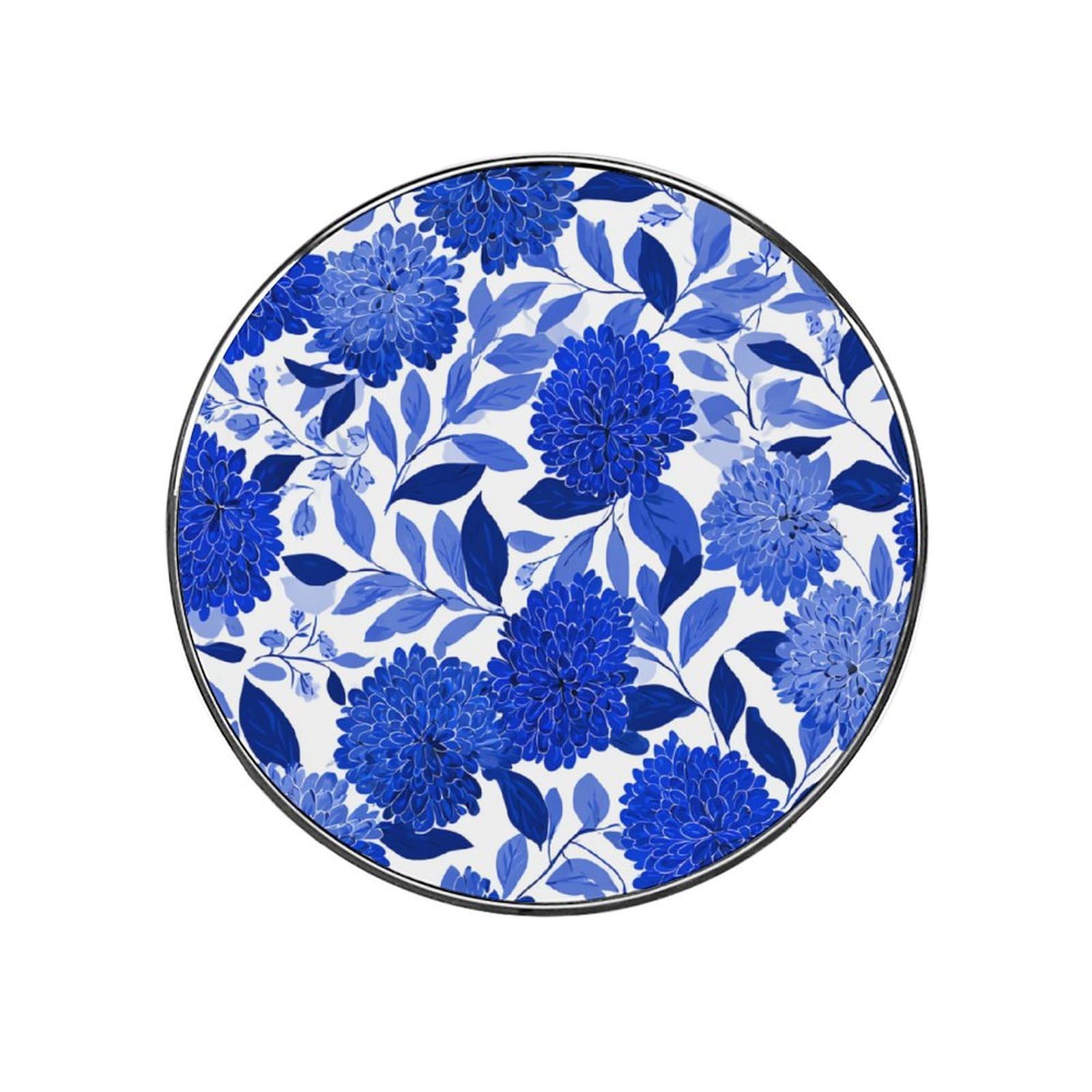 Dense Stylized Blue Floral Clusters And Scattered Sprigs Fridge Magnets DIY Art Round Magnetic Refrigerator Sticker for Home Kitchen Car Garage Decor