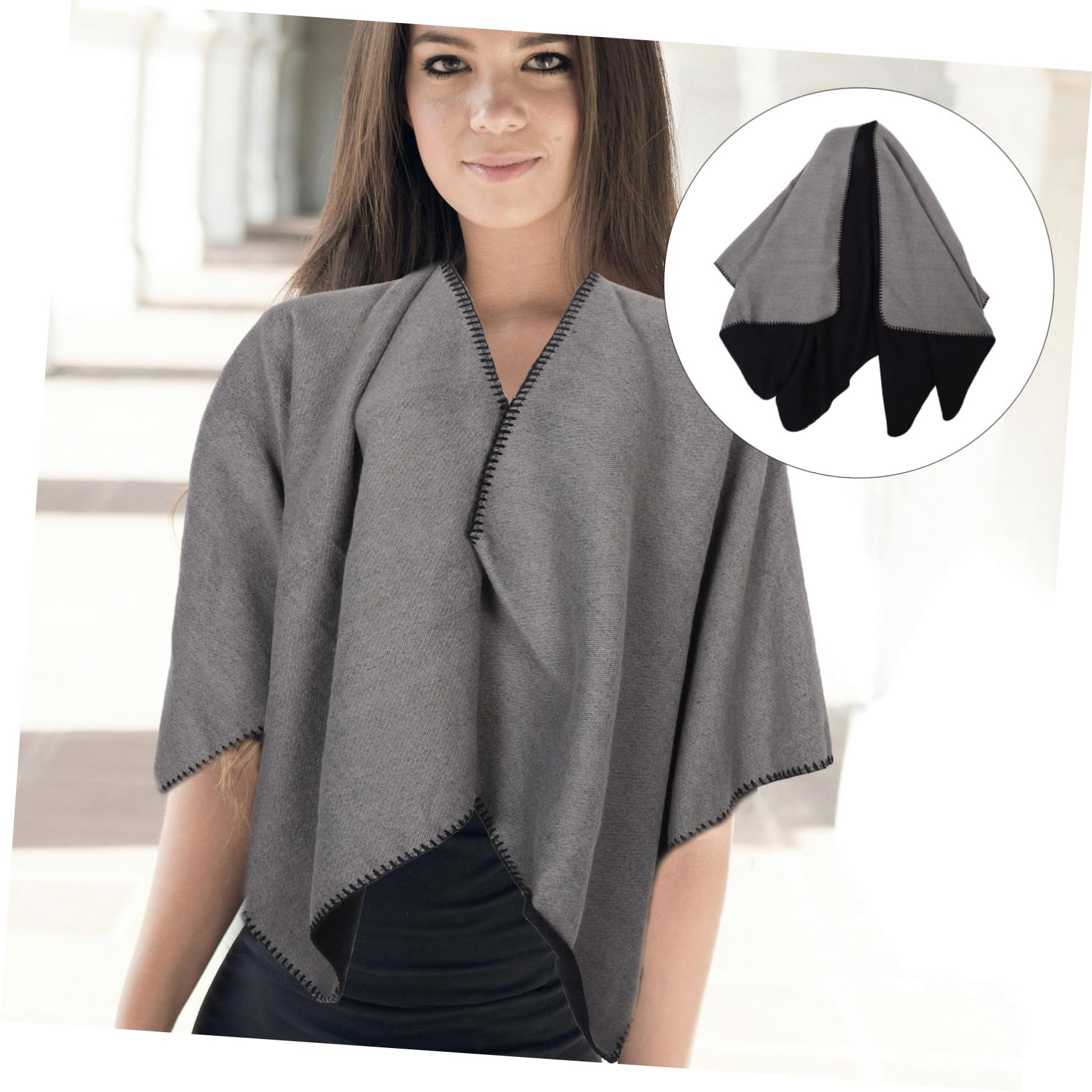 Veemoon Poncho Femme Hiver Double Face Style Nordique en Laine Imitation, Châle Réversible Épais et Chaud, Écharpe Élégante pour Femmes, Multi-usage et Confortable