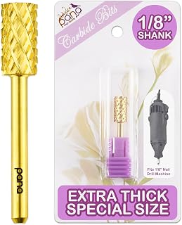 PANA 1/8" SPECIAL SIZE Large Flat Top Safety Carbide Nail Drill Bit for Gel Polish & Acrylic Removal Nail Salon Manicure Pedicure E-File (Large Barrel - Gold, 4X Coarse) EXTRA THICK SHANK