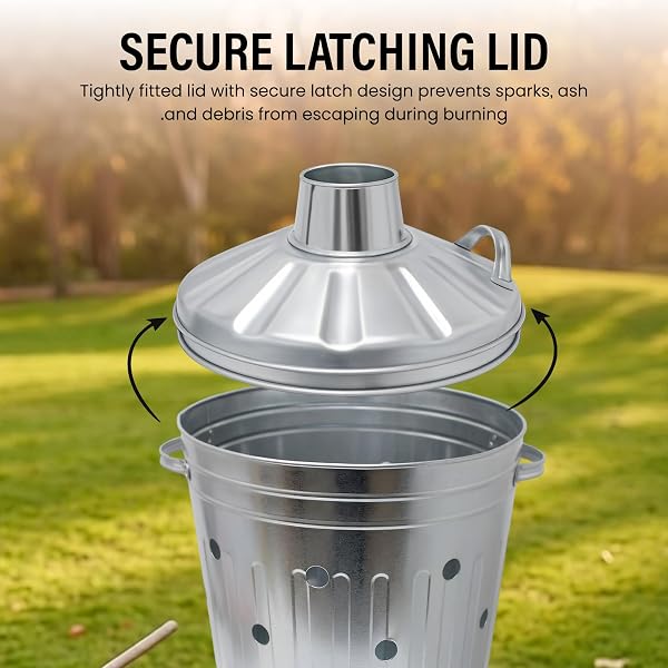 LITETRON Galvanised Incinerator Bin Fire Bin Burning Bin Designed for Garden Woods Leave Heavy Duty with Lid and Stable legs stands (45L) - 5