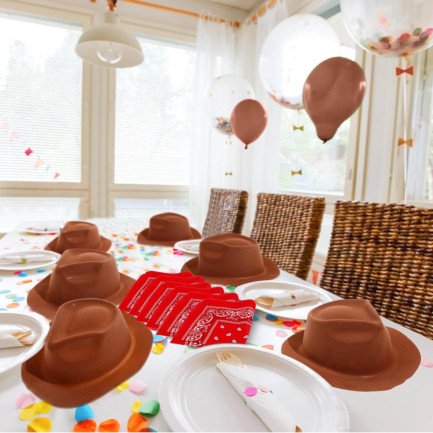 Haysandy 6 PCS Western Cowboy Hat Set - Cowgirl Hat and Bandana Set for Halloween Birthday Kids Western Costume Party - Image 7