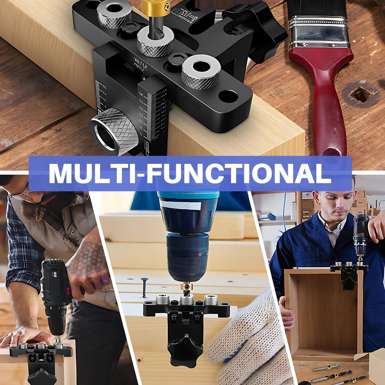 8/10/15mm Dowel Jig Kit for Woodworking, JRISBO 3-in-1 Adjustable Doweling Jig with Scales and Clamp, Wood Dowels Guide Fit All Kinds Wood Dowel Joints, for Furniture, Cabinet