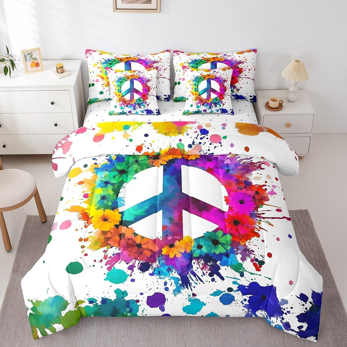 Erosebridal 8Pcs Tie Dye Pattern Set,7 Pieces Bedding Sets＋1 Bath Mat