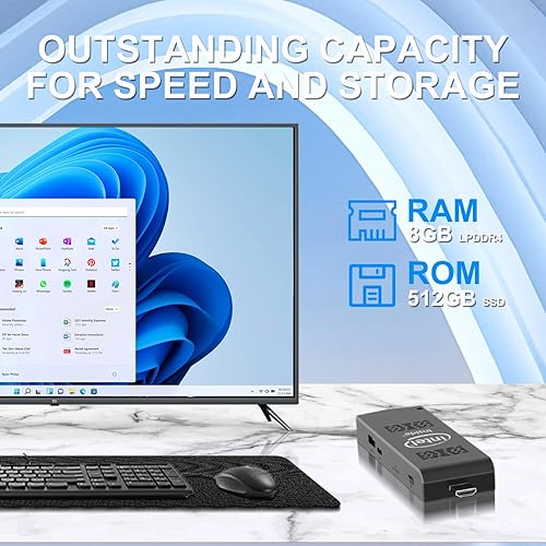 Miniatura 4 de AKLWY Mini PC Stick Windows 11 Pro Celeron N4000 8GB DDR4 512GB SSD Mini computadora Intel Compute Stick compatible con HDMI 4K 60Hz, Gigabit