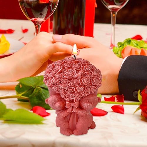 Vista 15 de Molde de silicona para velas de oso 3D, oso creativo con diamante/rosa/corazón, molde de fundición de escultura de amor, molde de resina hecho a