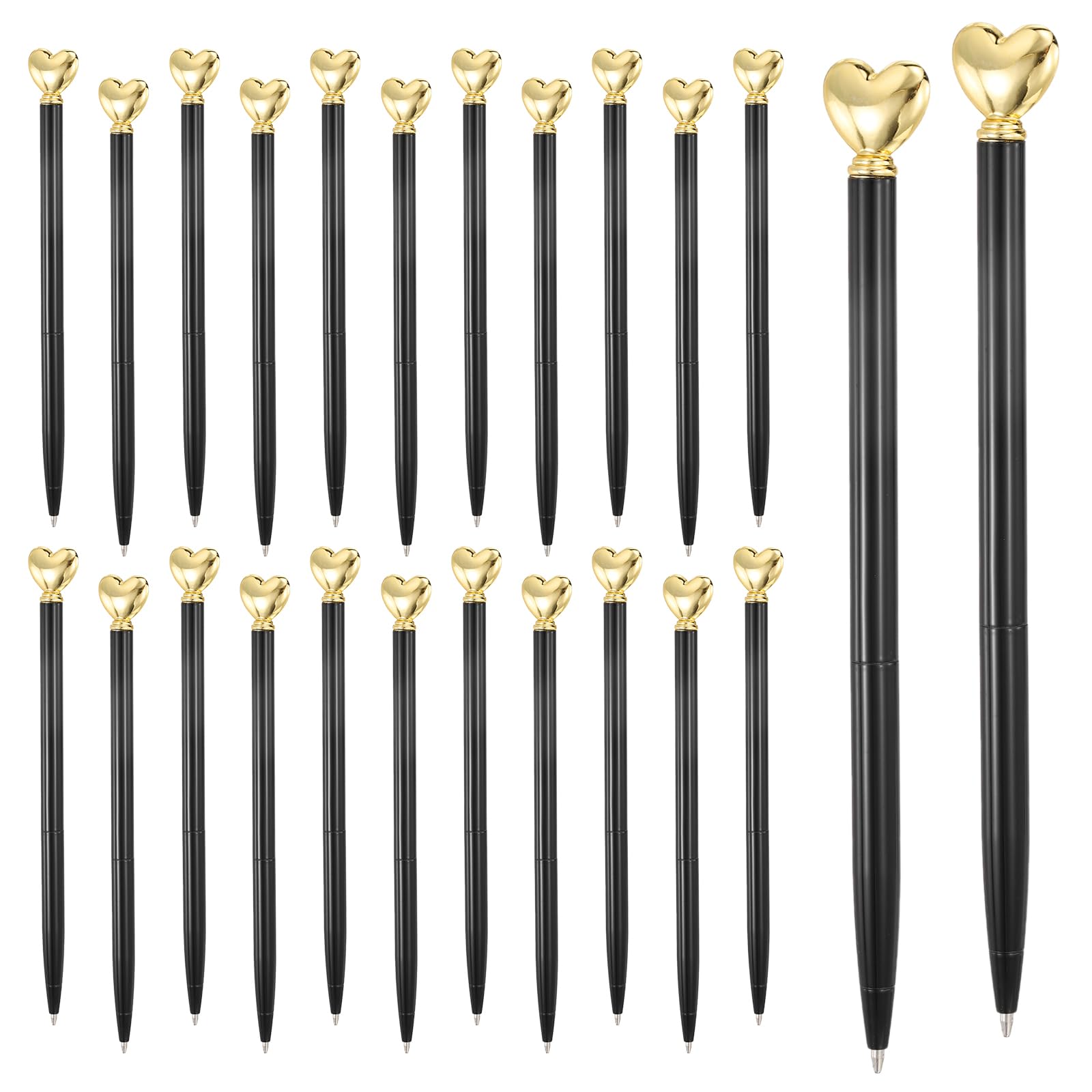 PATIKIL Heart Pens 1.0 mm Black Ink, 24 Pcs Metal Cute Pens Heart Ballpoint Retractable for Women Wedding Office Party Bridal Engagement Gifts Valentine's Day, Black/Gold