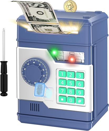 Vista 8 de Alcancía electrónica automática para niños y niñas con contraseña y simulación de desbloqueo de huellas dactilares, banco de dinero, juguetes Negro
