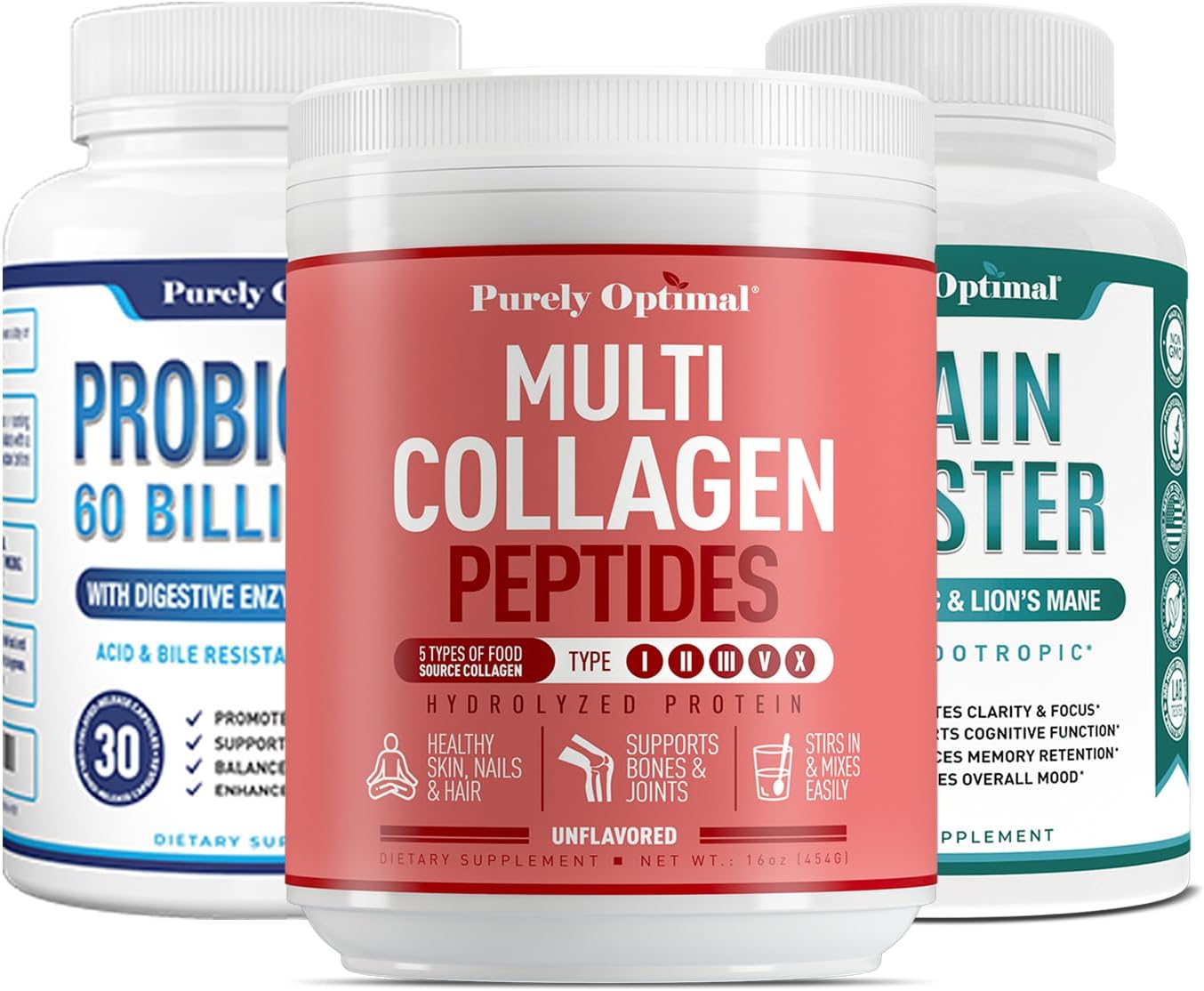 Purely OptimalProbiotics 60B + Collagen Powder + Brain Booster