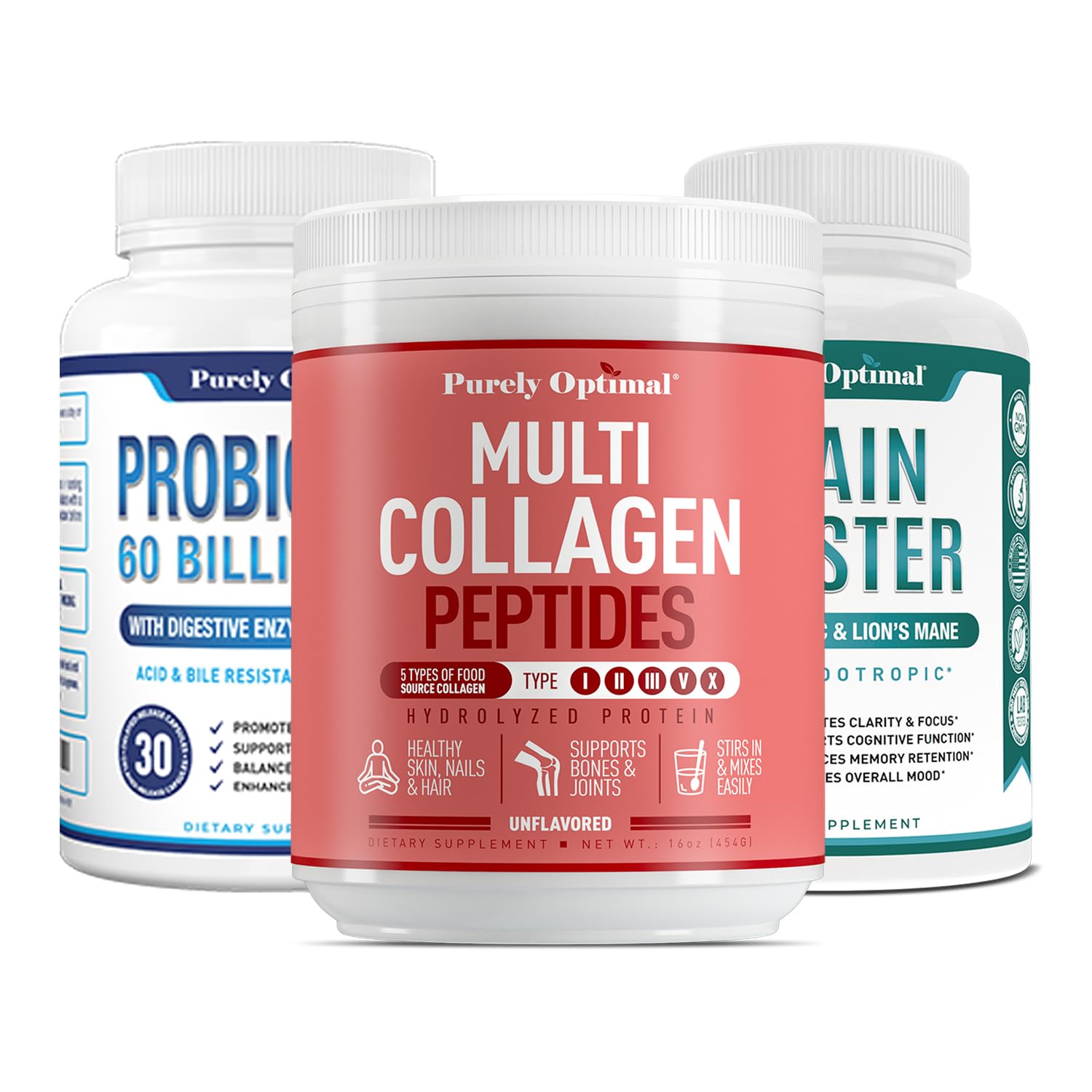 Purely OptimalProbiotics 60B + Collagen Powder + Brain Booster