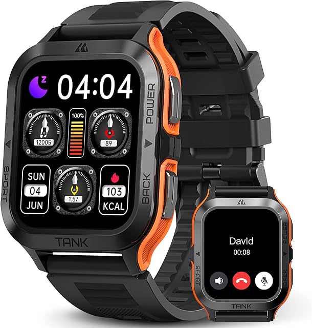 AMAZTIM Smart Watch for Men,60days Extra-Long Battery Life(Call Receive/Dial), 50M Waterproof,Rugged Military Fitness Watch for iPhone Android,70 Sports,1.85" Heart Rate Sleep/Blood Pressure Watch
