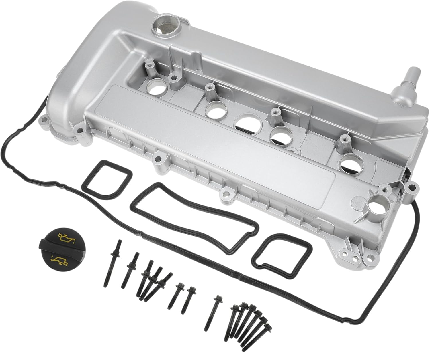 Upgrade Aluminum Alloy Engine Valve Cover for Ford Escape 2.3L 05-08 for Ford Focus 2.0L 08-11 Front Valve Rocker Cover with Gasket No.4S4Z-6582-CA/4S4Z-6582-C Silver Tone