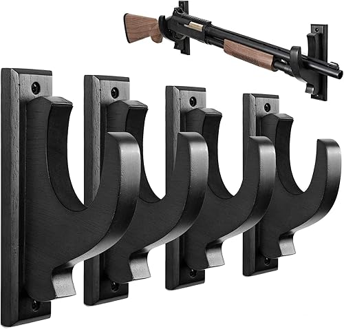 Miniatura 8 de DGWJSU Soporte de pared para armas, soportes de madera maciza para sostener y exhibir escopeta, rifle de espada, arco, arma de fuego, ganchos de