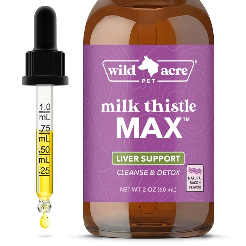 Suplemento de cardo-mariano líquido para cães Wild Acre com sabor bacon, 60 mL