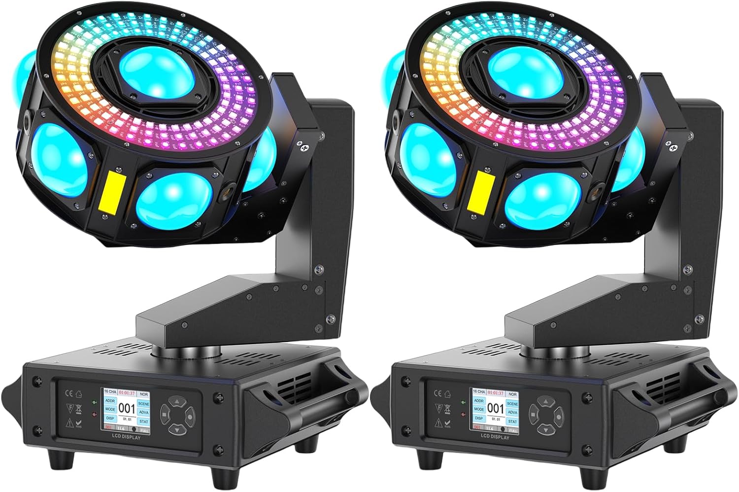 2 Pack 160W 3-Axis Moving Head Lights RGBW 540°Rotation DJ Light with Strobe Effects DMX512 19/25CH with Sound Activated Moving Head Beam Stage Light for Disco Wedding Parties Live Show Bar