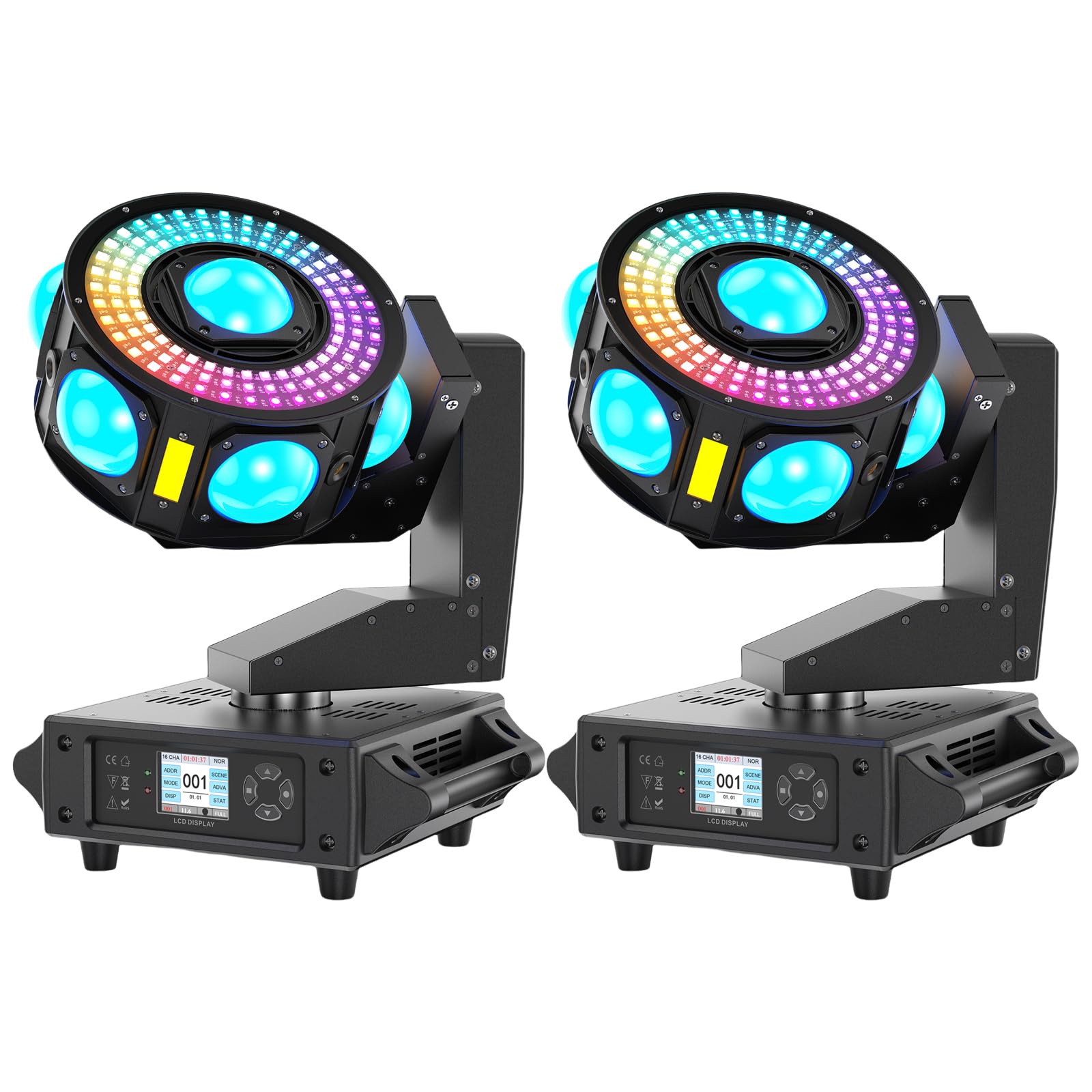 2 Pack 160W 3-Axis Moving Head Lights RGBW 540°Rotation DJ Light with Strobe Effects DMX512 19/25CH with Sound Activated Moving Head Beam Stage Light for Disco Wedding Parties Live Show Bar