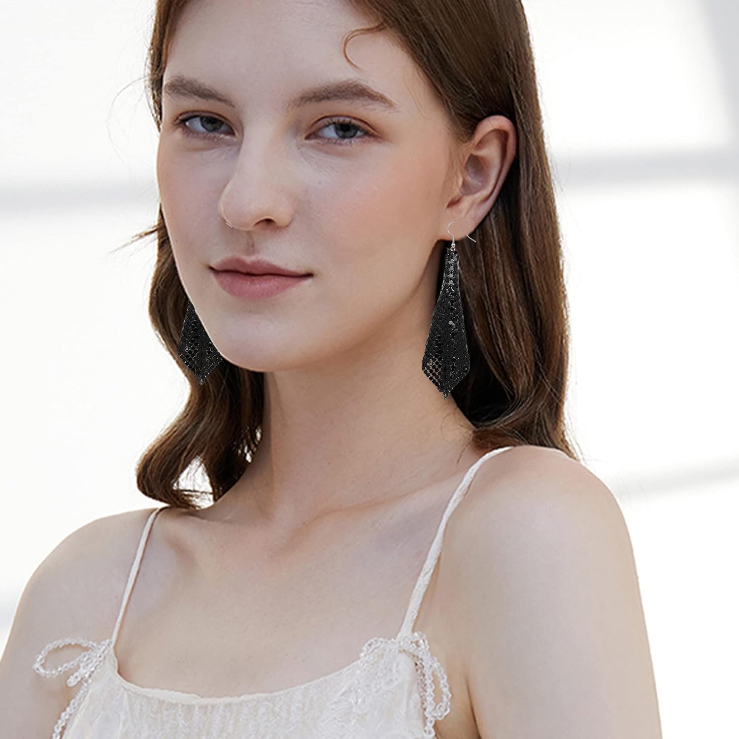 Lightweight Sequin Dangle Earrings Metal Mesh Grid Tassel Drop Colorful Sequin Earrings for Women Disco Party Bar - Image 2