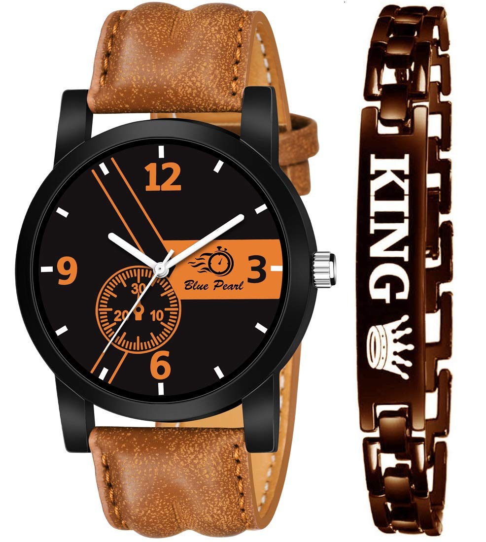 Praizy Analogue Mens Watch and King Bracelet Combo for Boys & Mens(Blue Colored Strap & Blue King Bracelet)(Pack of 2) (Brown) (B0918CTFJF) Amazon Price History, Amazon Price Tracker
