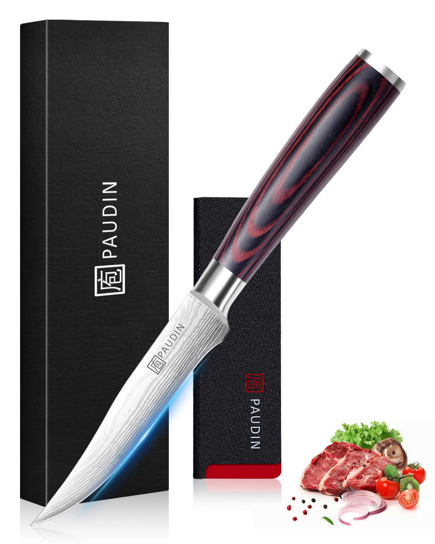 PAUDIN Utility Knife, Kitchen Knife 5 inch, Multipurpose Paring Knife for Fruit and Vegetable Cutting, High Carbon German Stainless Steel with Pakkawood Handle, Gift Box
