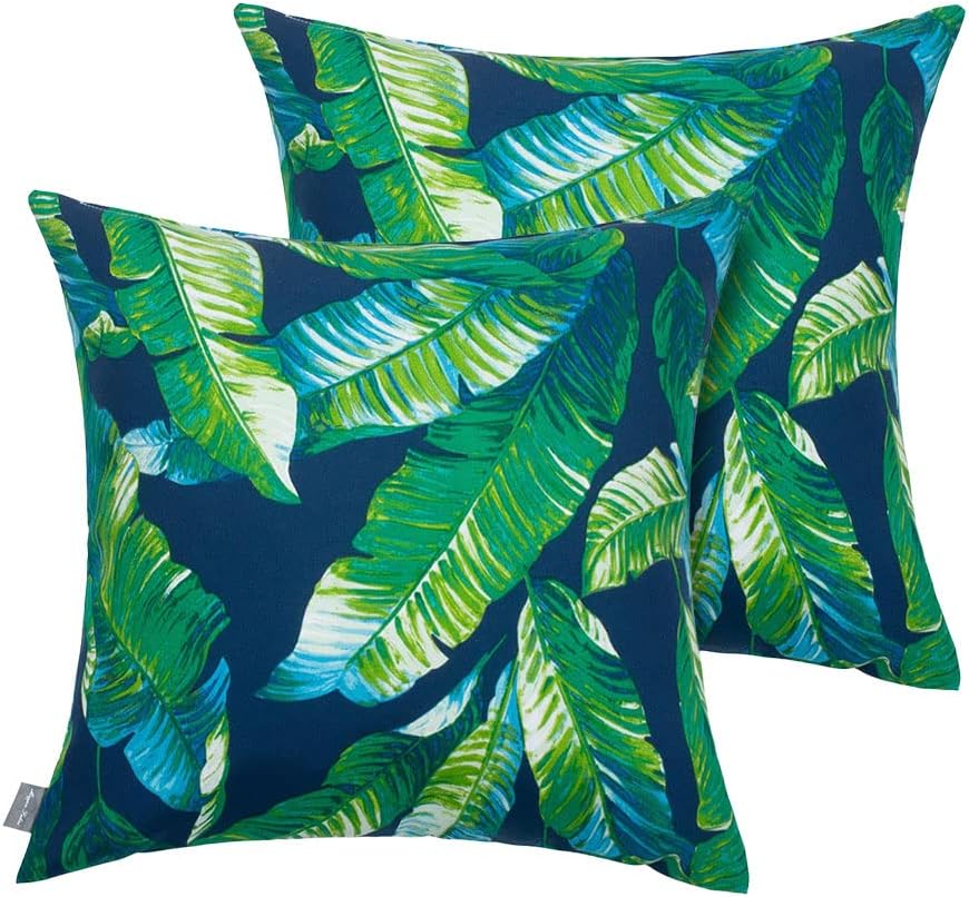 Magpie Fabrics Patio Pillow Covers ONLY 18"x18", Set of 2, Fade-Resistant Outdoor Indoor Decorative Throw Pillowcase Shell for Couch Garden Furniture - Green Lagoon Leaves - Image 8