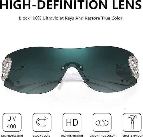 Miniatura 5 de FEISEDY Gafas de sol Y2K sin montura con corazón para mujeres y hombres, moda futurista envolvente, de gran tamaño, protección moderna B2981