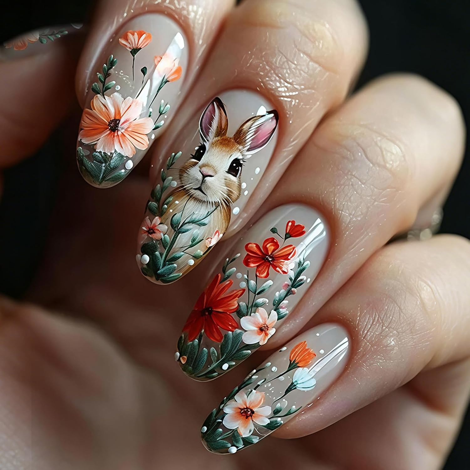 Cute Rabbit Press on Nails - Spring Flower Designs