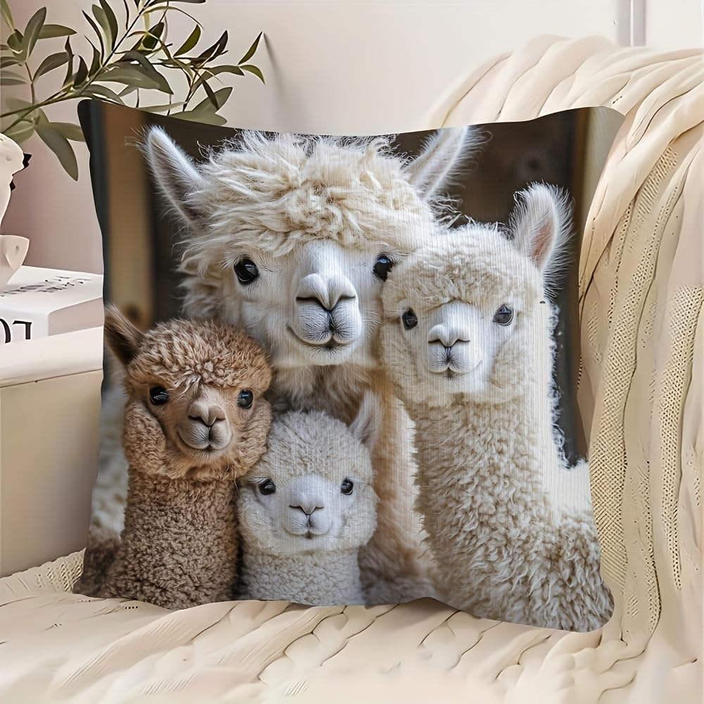 PVOODIRE Short Plush Alpaca Cushion Covers 45x45cm - Animal Print Sofa Throw Cover Indoor Outdoor — image 1