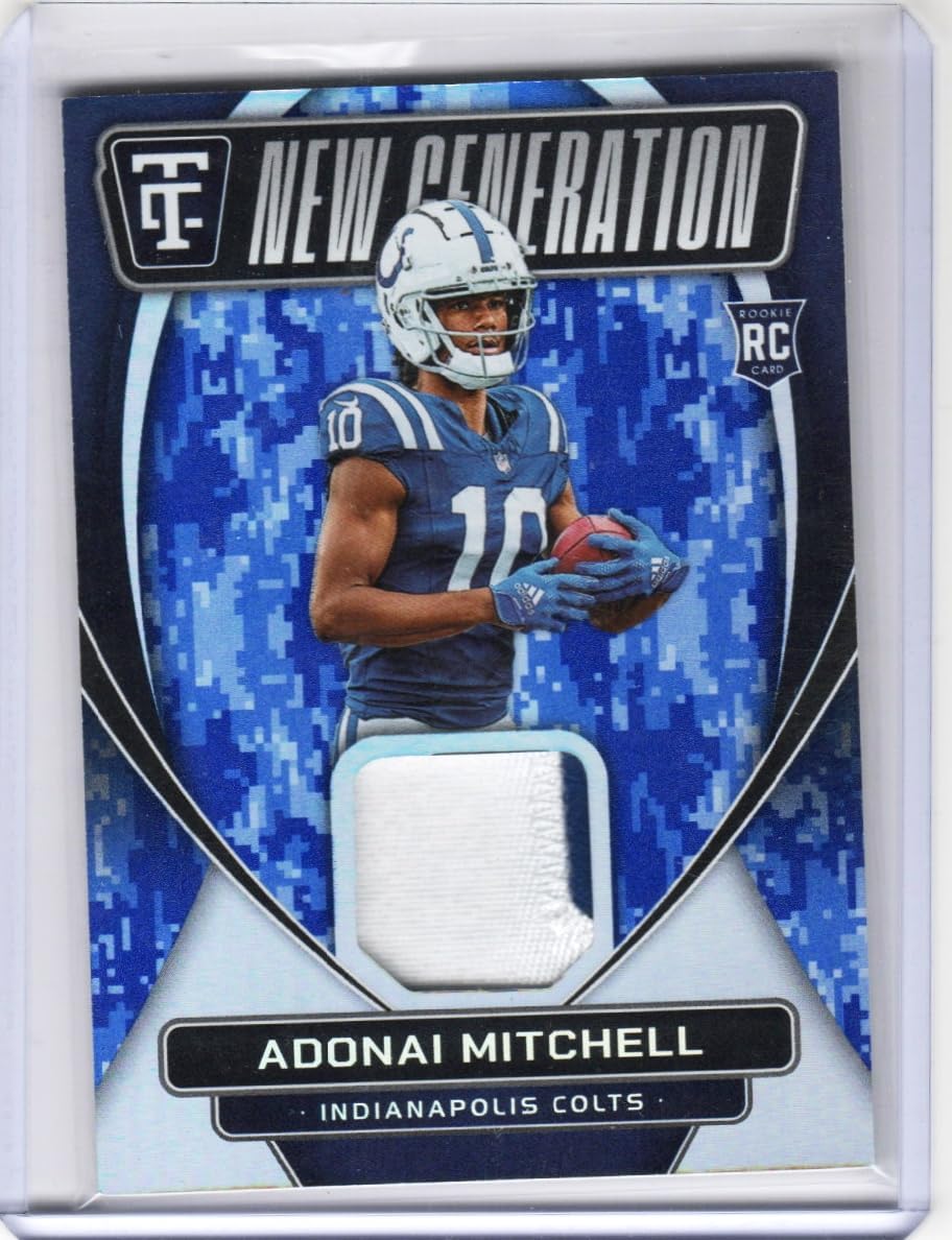 Adonai Mitchell Blue Camo New Generation Serial Numbered 27/35 Patch Jersey Relic Memorabilia Rookie Card Collectible Football Card - 2024 Totally Certified Football Card #NGJ-AML (Colts)