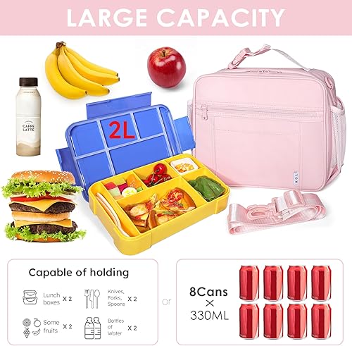 Miniatura 3 de NOL - Lonchera para niños de 3 años en adelante, reutilizable, aislada, con cierre de cremallera, asa de hebilla, correa larga ajustable para el