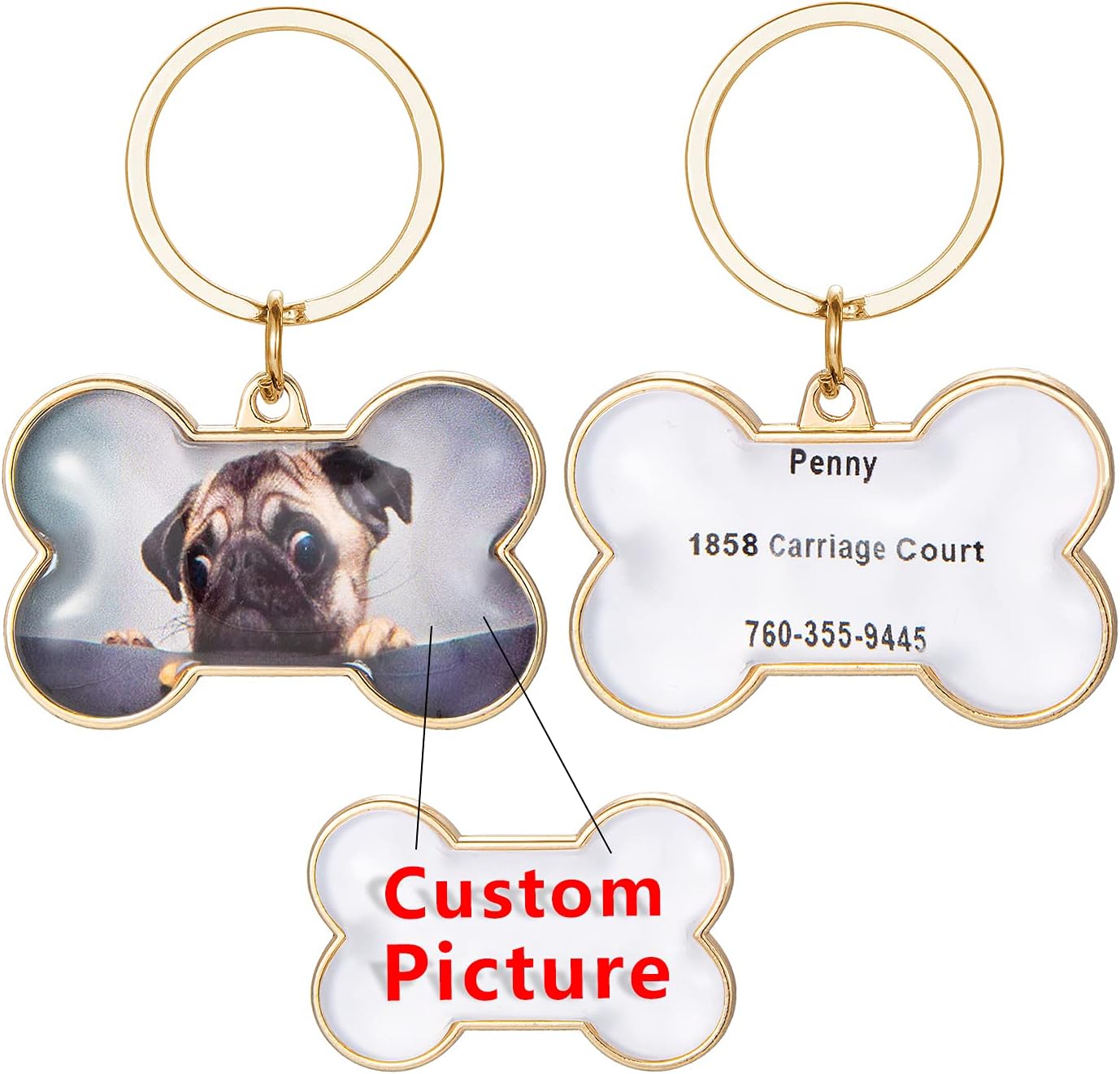 Fecoment Pet ID Tags, Personalized Dog Tags and Cat Tags, Custom Pet Photo or Picture and up to 3 Lines of Custom Text, Engraved on Both…