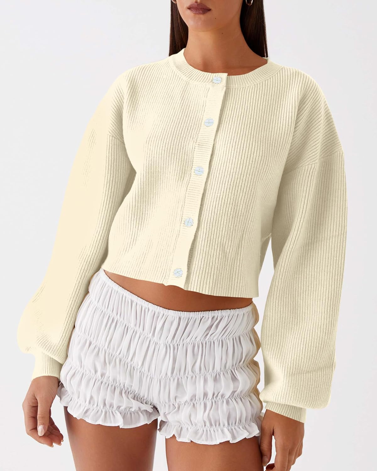 Zyyfly Women's Cropped Cardigan Sweaters Chunky Knit Fall Long Sleeve Button Down Sweater Jackets - Image 5