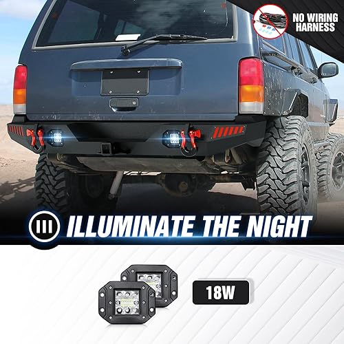 Miniatura 9 de Parachoques trasero todoterreno compatible con Jeep Cherokee XJ Rock Crawler 1984-2001 con receptor de enganche estándar de 2 pulgadas, 2 luces LED
