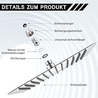 DETBOM Zuhanyfej 25x25 cm Négyzet Alakú - 304 Rozsdamentes Acél Esőztető Fejzuhany 121 Szilikon Fúvókával, Vízkőmentes Funkcióval, 360° Forg 6